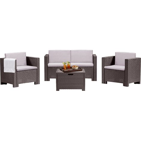 Dmora - Set salotto da esterno Camisano, Salottino outdoor, Set da balcone o giardino, Composizione soggiorno per esterni, Made in Italy, Marrone