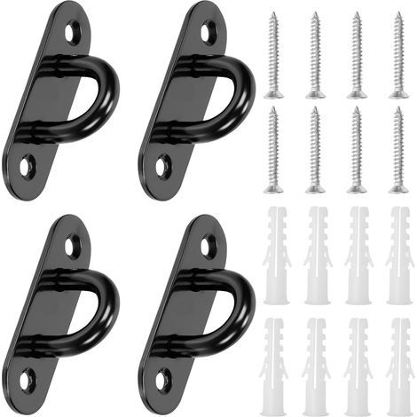 Set of 4 oval M5 hooks in black 304 stainless steel with screws and plastic anchors, marine hardware hooks, U-shaped ceiling hooks for securing suspension (1/5)