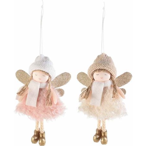 Decorazioni per Albero di Natale a Forma di Angioletti In Pelliccia Sintetica e con Ali Set da 8 Pezzi Addobbi Natalizi da Appendere