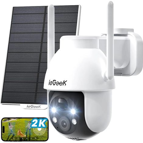Telecamera di sorveglianza per esterni, 3 MP, impermeabile, alimentata a batteria, visione notturna a colori, rotazione a 355° (1/5)