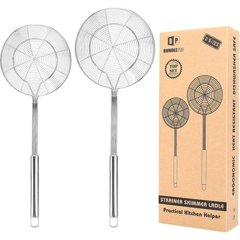 2 Pièces Écumoire en acier inoxydable avec poignée- pour la friture, bouillir des nouilles, bouillir des boulettes et des pâtes (1/5)