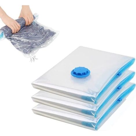 Rangement Sous Vide Aspirateur, Housse Rangement, Lot de 3 Sacs de Rangement sous Vide Aspirateur + 1 pompe manuelle, 50cm x 70cm (1/4)