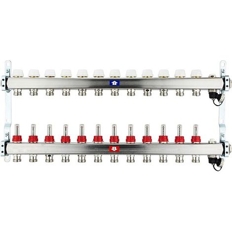 Fußbodenheizungsverteiler aus Edelstahl mit Topmeter für 12 Heizkreise - ohne Anschlussset (1/5)