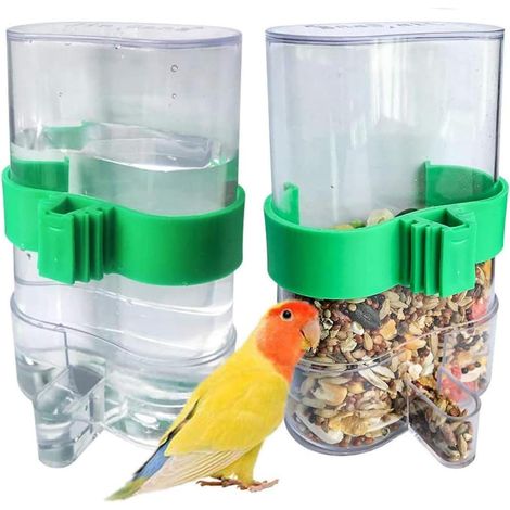 Lot de 2 Mangeoires automatiques, Abreuvoir oiseaux, PVC transparent, 220 ml, Perroquets Canaris (1/5)