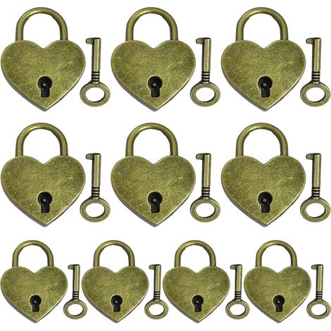 10 Pièces Vintage Cadenas Mini Serrure à Clé avec Clés Cadenas Durable en Métal Serrure à Clé pour Ordinateur Portable Livre de Journal Intime Boîte à Bijoux (1/5)