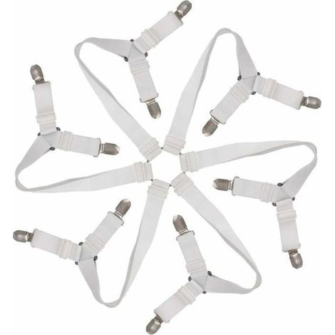 Tendeur Drap Housse Élastique Réglable 6-Voies - Attaches Draps Housses pour Matelas Ronds et Carrés (Blanc) (1/4)