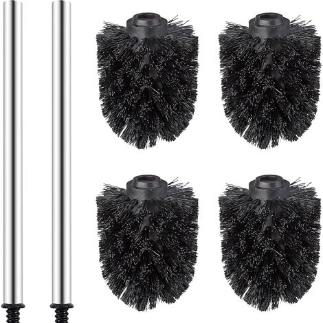 Lot de 4 brosses WC de rechange en acier inoxydable noir avec 2 poignées en plastique - Brosse WC sans perçage pour salle de bain (1/5)