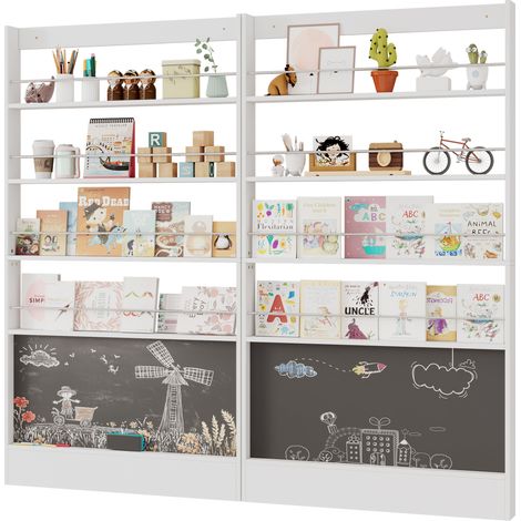 Kinderregal mit 4 Ebenen und Tafel, 2er-Set, Weiß, 200 x 10 x 180 cm (1/5)