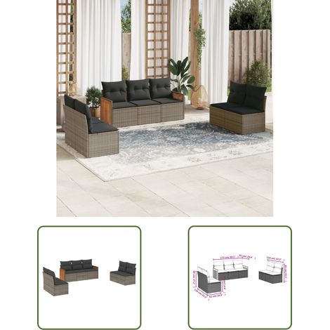 The Living Store 7-tlg. Garten-Sofagarnitur mit Kissen Grau Poly Rattan - Gartensorganisation - Outdoor Möbel - Gartenlounge - Lounge Set - Rattan Gartenmöbel