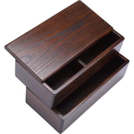 Boîte à lunch en bois naturel, récipient alimentaire rectangulaire double étage pour pique-nique, sushi et bento (1/5)