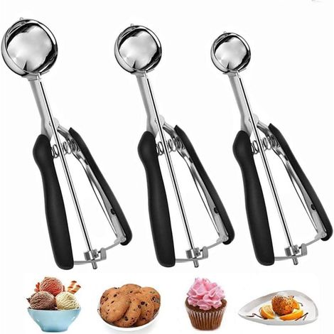 Eisportionierer Edelstahl Keksportionierer Eislöffel 3er Schwarz 3 Pcs (1/5)