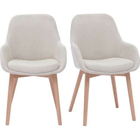 Skandinavische Stühle aus beigem Stoff mit Samteffekt und helles Massivholz (2er-Set) HOLO