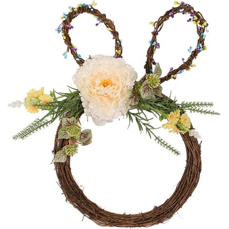 Guirlande De Lapin De Pâques - 40 Cm - En Tissu Soyeux Et Rotin - Décoration De Porte D'Entrée Pour Le Printemps - 1 Pièce (1/5)