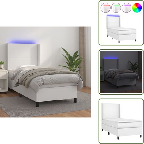 Sommier à lattes de lit matelas LED Blanc 80x200cm Similicuir - Lit Plateforme - Lit Design - Lit Moderne - Lit Capitonné - Lit Avec Rangement (1/5)