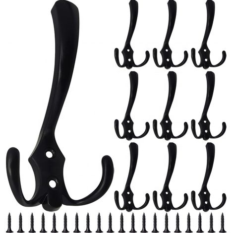 Confezione da 10 ganci appendiabiti - Ganci - Ganci per asciugamani - Ganci - Ganci per vestiti - Lega di zinco - Nero - 11,56,8 cm - Con viti - Adatto per camere da letto, cucine e bagni