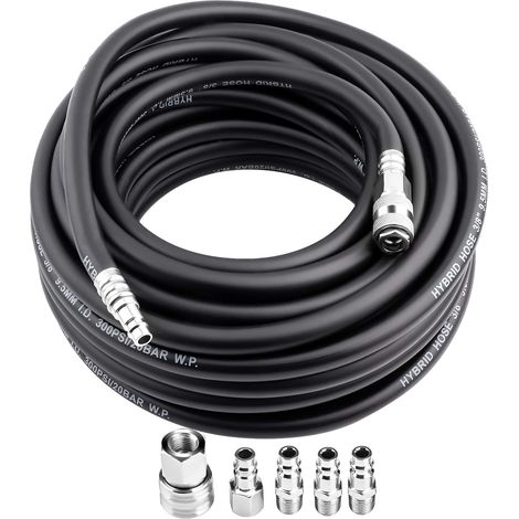 Tuyau d'air Compresseur de 15 m, à Air Comprimé en Caoutchouc Flexible Kit Pneumatique Avec Raccord Rapide 1/4 " Rallonge De Intérieur 9,5 mm Extérieur - (1/5)