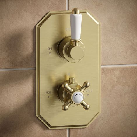 Signature Eternal Traditional Thermostatic 1 Outlet Concealed Shower Valve Dual Handle - Brushed Brass (1/3)