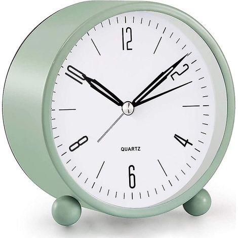 Réveil analogique, 10 cm, ultra silencieux, sans tic-tac, avec veilleuse, fonctionne sur piles, design simple, pour chambre, table de chevet ou bureau.