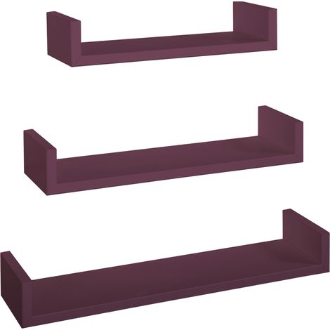 Set 3 Mensole da Parete 60-50-40x15,5x8 cm in Fibra di Legno Calamita Viola Melanzana (1/5)