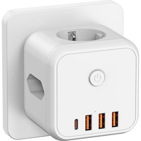 Prise Multiple Secteur USB Multiprise Murale, 7 en 1 Multiprise Cube Chargeur USB avec 3 Sorties AC 3680W, 1 Type C et 3 Ports USB, avec Interrupteur Idéal pour Salon Bureau Chambre (1/5)