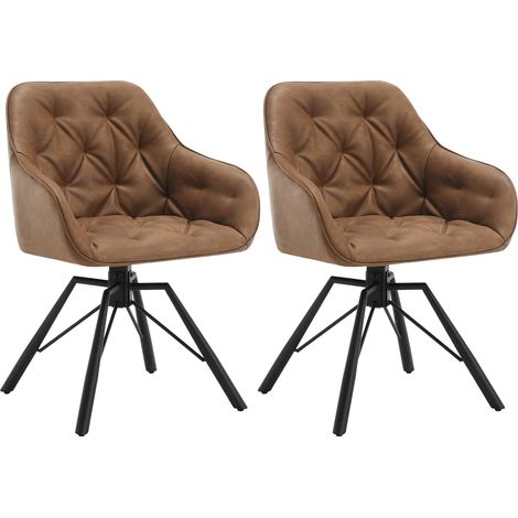 Woltu – Lot de 2 chaises pivotantes en similicuir marron clair – Chaises de salle à manger avec dossier haut – Pieds réglables pour sols irréguliers