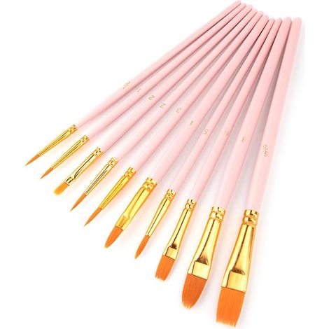 10 pinceaux peinture rose, pour visage, acrylique, aquarelle, huile, gouache, kit artiste dessin complet