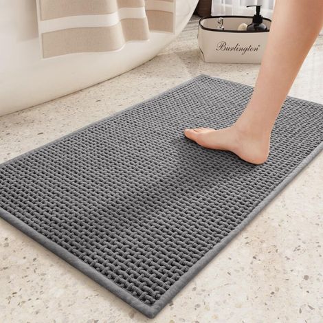 Non-Slip Bath Mat 44 x 75 cm, Quick-Drying Chenille Absorbent Bath Mat, Soft Washable Bath Mat for Bathroom, Shower, Bathtub (Grey) (1/5)