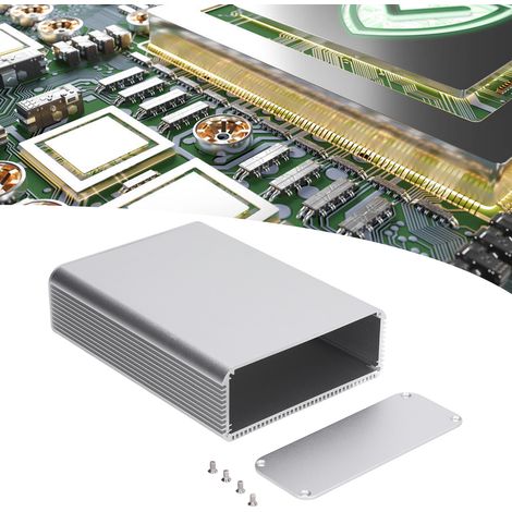 Boîtier en aluminium argenté sablé pour circuit imprimé (45 x 120 x 160 mm) avec dissipation thermique et blindage en alliage d'aluminium. (1/5)