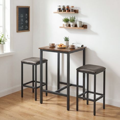 Table Haute de Bar, Structure en Acier Robuste, Table Carrée pour Petit-Déjeuner, Style Industriel, Marron et Noir (1/5)