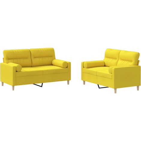 Maison Exclusive - Set di Divani 2 pz con Cuscini Giallo Chiaro in Tessuto (1/5)