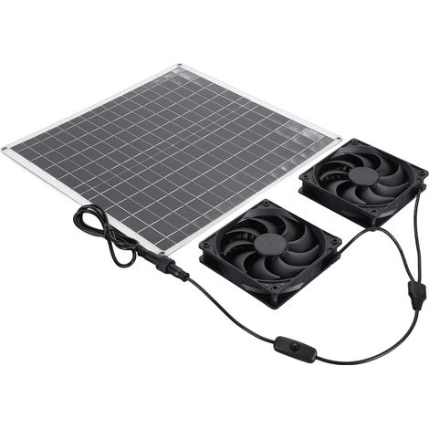 Ventilateur d'extraction solaire haute efficacité avec panneau solaire monocristallin, étanche IP65, 3000 tr/min, double ventilateur d'extraction solaire avec interrupteur (1/5)