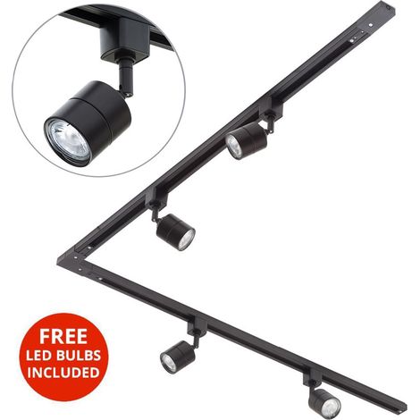 Litecraft 2M L Shape Track Light With 4 Soho Fixture & LED Bulbs - Black (1/4)