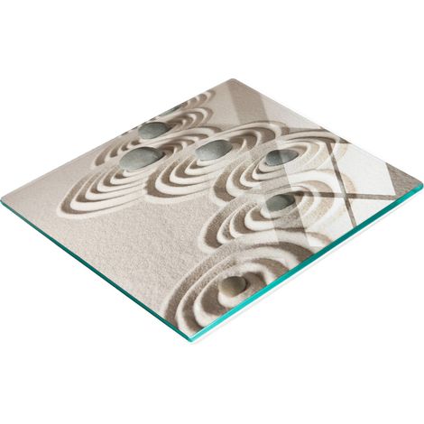 Tabla de cortar de cristal para cocina con diseño de piedras zen y arena, 60x52 cm. (1/5)