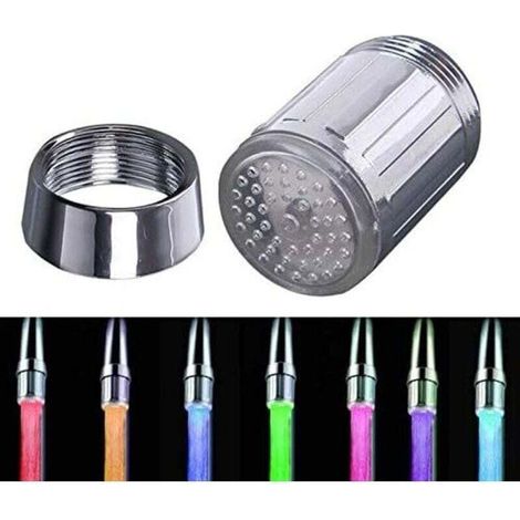 Mousseur et brise-jet pour robinet,Robinet d'eau LED coloré, robinet à changement de couleur, pomme de douche, filtre de robinet d'eau, sans alimentation de batterie (7 couleurs) - RWMousseur et brise