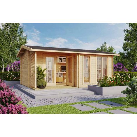 Brighton 44-Log Cabin, Wooden Garden Room, Timber Summerhouse, Home Office - L580 x W429.9 x H250.8 cm