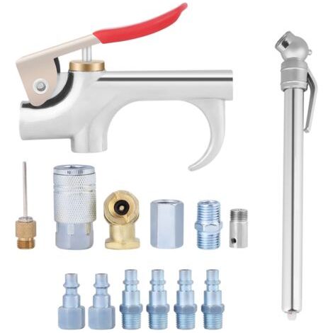 Kit d'accessoires pour compresseur d'air (14 pièces) : pistolet de soufflage, buse pneumatique pour le dépoussiérage (1/5)