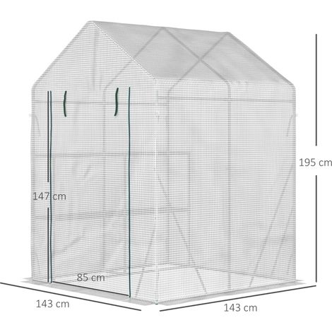 Serre de balcon blanche 143x143x195cm, acier PER 2 étagères porte enroulable (1/3)