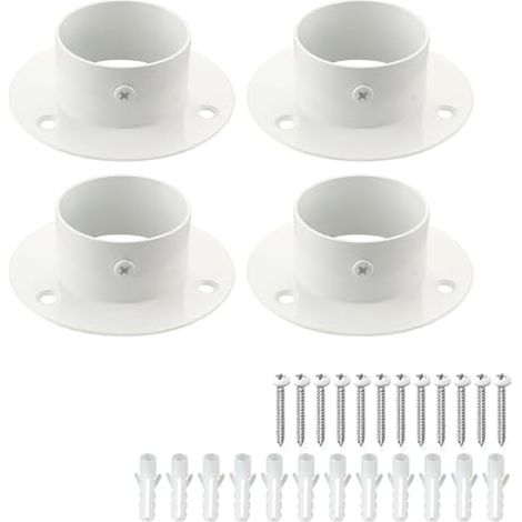 Lot de 4 Pièces Support de Tige Réglable en Acier Inoxydable, 5 CM, Base Épaissie Fermeture Murale Charge Lourde pour Armoire Rideau Douche Séchoir, Blanc (1/5)