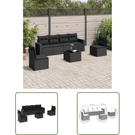 The Living Store 7-tlg. Garten-Sofagarnitur mit Kissen Schwarz Poly Rattan - Gartensofas - Outdoor Möbel - Gartenmöbel Set - Rattan Sofa - Lounge Set (1/3)