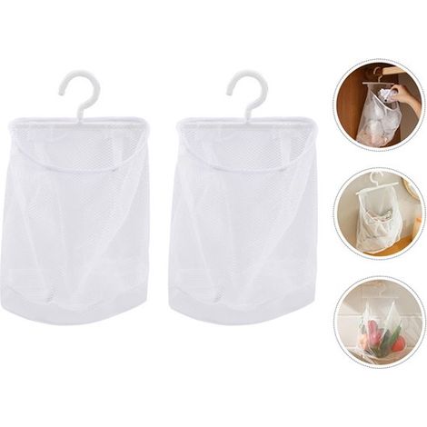 Bolsa de almacenamiento de malla de 2 piezas, transpirable, 22 x 24,5 cm, con gancho giratorio - Ideal para cocinas, baños, dormitorios, etc. - Color blanco (1/5)