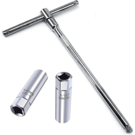 Llave para bujías de 14 mm/16 mm, llave para bujías de motocicleta, llave flexible con mango en T deslizante, para coches y motocicletas. (1/5)