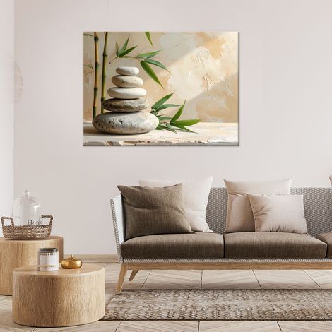 Wandbild Zen Spa Steine Bambusblätter beige 100x70 (1/4)