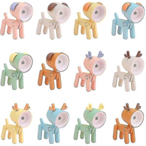 Tragbare und verstellbare LED-Schreibtischlampe, buntes Cartoon-Tiermotiv – Hund – Rosa (1/5)