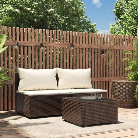 Salon de jardin 3 pcs - Ensemble Table et Chaise de Jardin - avec coussins marron résine tressée BV490561 - BonneVie (1/5)