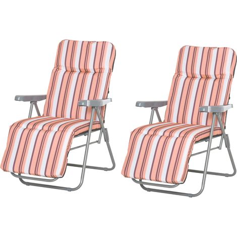Set 2 Sedie Sdraio da Giardino 60x75x102cm Reclinabile 5 Posizioni con Cuscino Arancione (1/5)