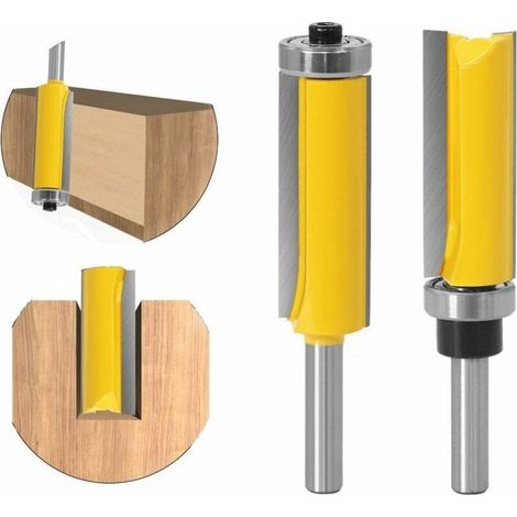 8mm Tige Fraise à Bois Set, 2 Pièces Fraise pour affleurer droite avec roulement, Fraise droite de Copiage serie longue (1/5)