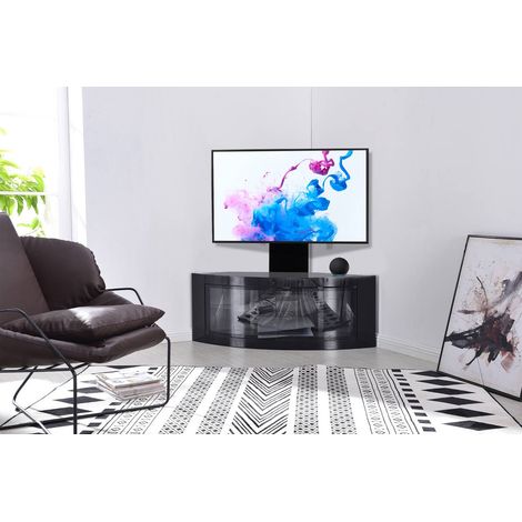 Centurion Supports PANGEA Gloss Black Beam-Thru Curved True-Corner 32"-50" TV Cabinet with Mounting Arm (1/5)