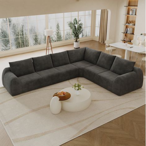 Divano angolare compresso 334 x 267 x 85 cm senza montaggio, tessuto ciniglia grigio scuro DESVIAE (1/5)