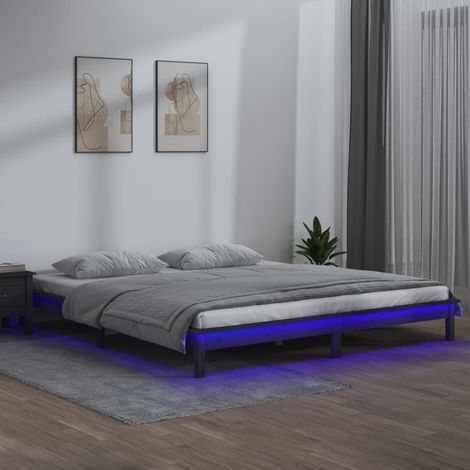 Lit double-140 x 190 cm, Cadre de lit à LED, Structure de lit gris 140x190 cm bois massif PDKEI88753 (1/5)