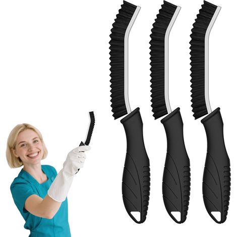Fugenbürste mit Zahnborsten, Hartborsten Ecken Reinigungsbürste  Crevice Cleaning Brush für Bad Fliesen Dusche Küche Toilette  Schmales Design für Ritzen & Fuge (3, SCHWARZ) (1/5)